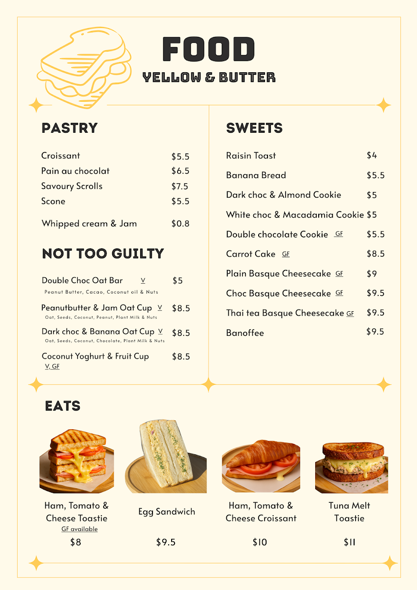 Menu, Yellow & Butter