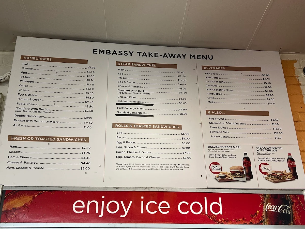Menu, Embassy Cafe