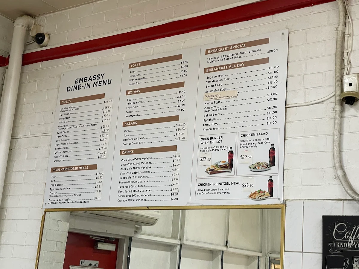 Menu, Embassy Cafe