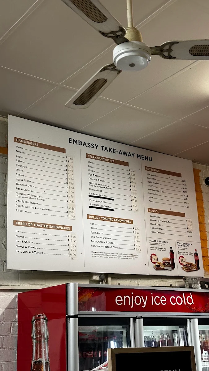 Menu, Embassy Cafe