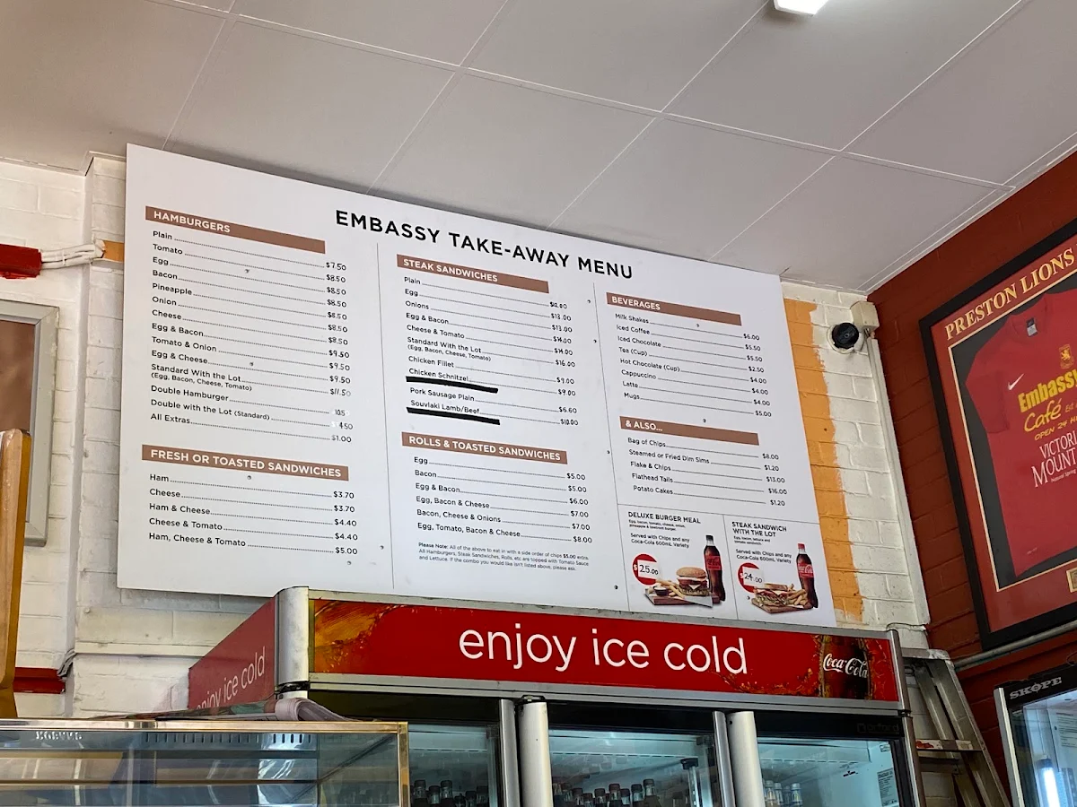 Menu, Embassy Cafe