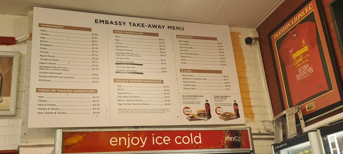 Menu, Embassy Cafe
