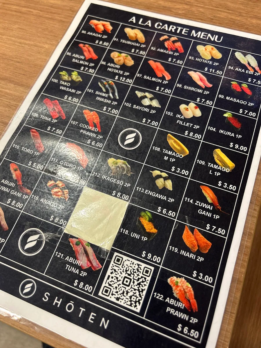 Menu, Shoten Sushi Takeaway and Grocery
