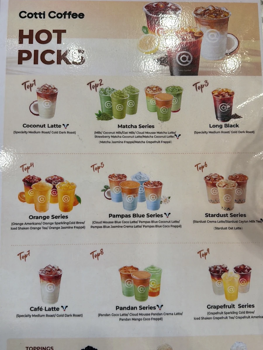 Menu, Cotti Coffee (Westfield Doncaster)