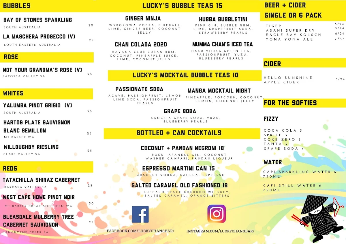 Menu, Lucky Chan's Laundry & Noodle Bar