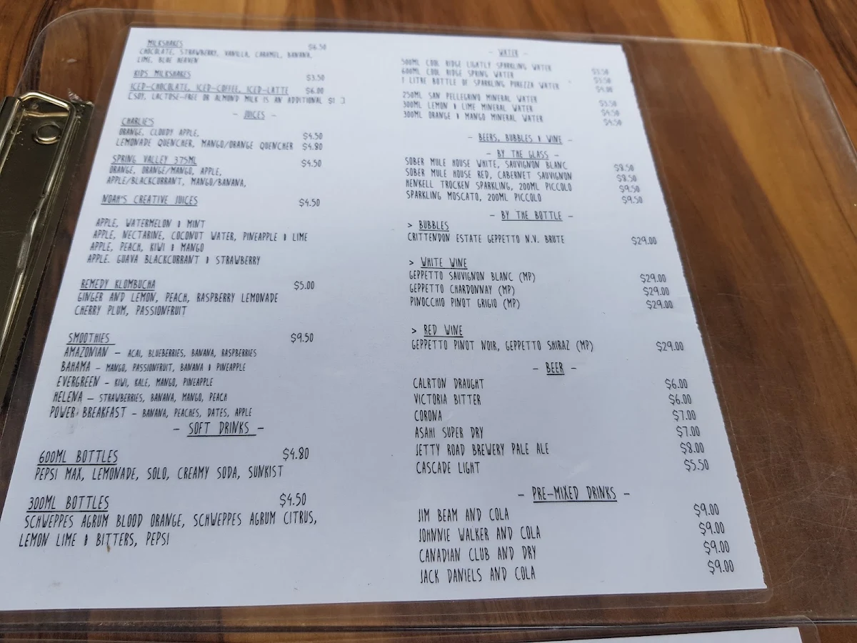 Menu, The Sober Mule cafe