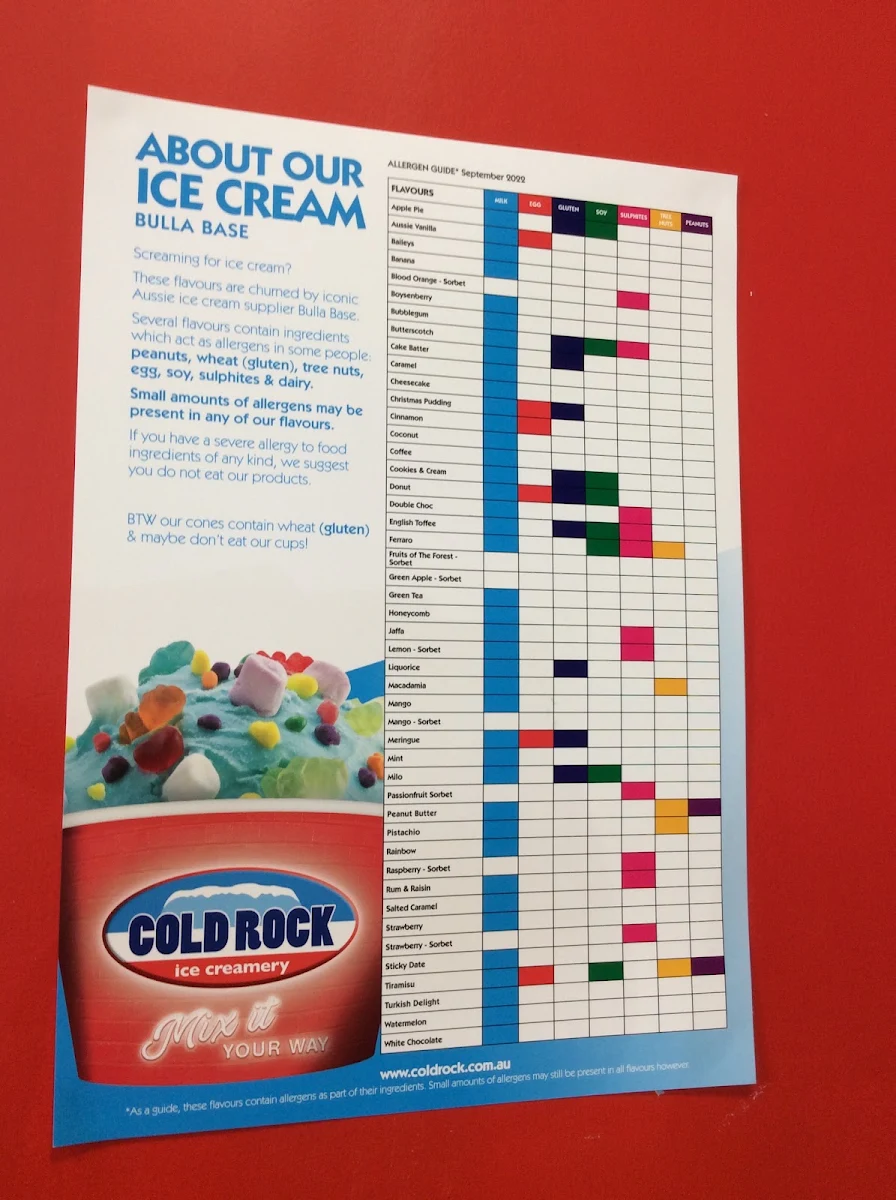 Menu, Cold Rock Ice Creamery Wantirna