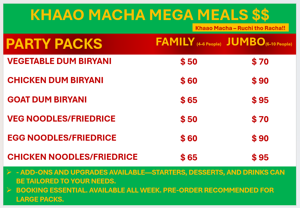 Menu, MK INDIAN EATS -"KAHOO MACHA"