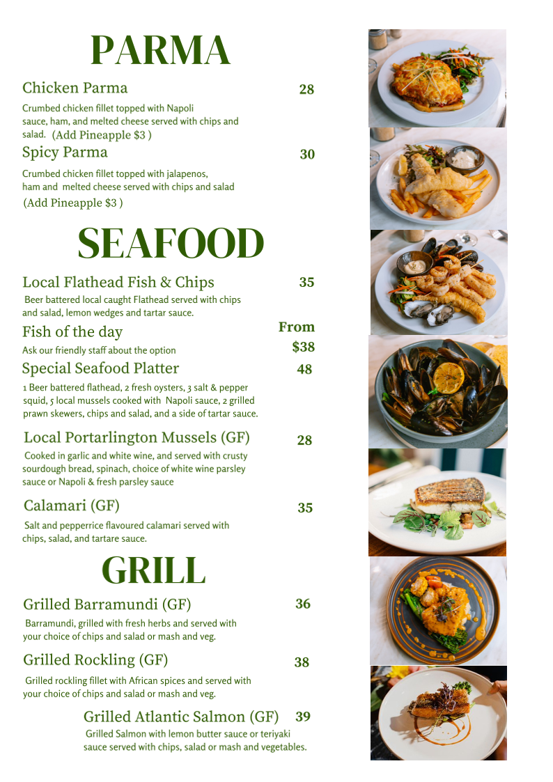 Menu, Portarlington Kitchen & Bar
