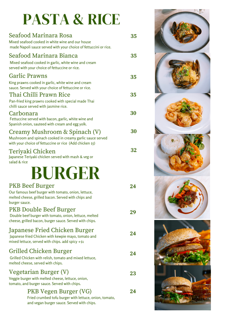 Menu, Portarlington Kitchen & Bar