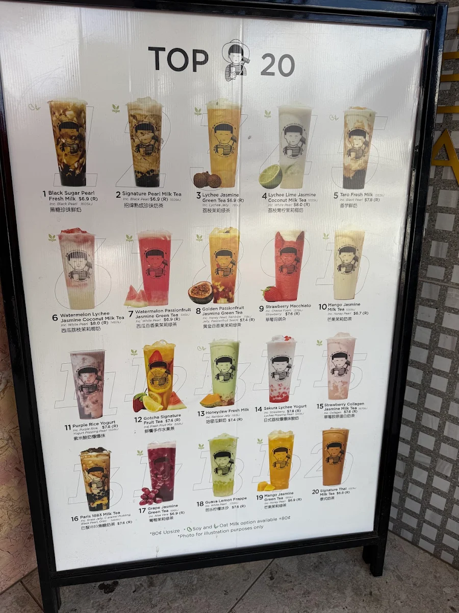 Menu, Gotcha Fresh Tea - Clayton