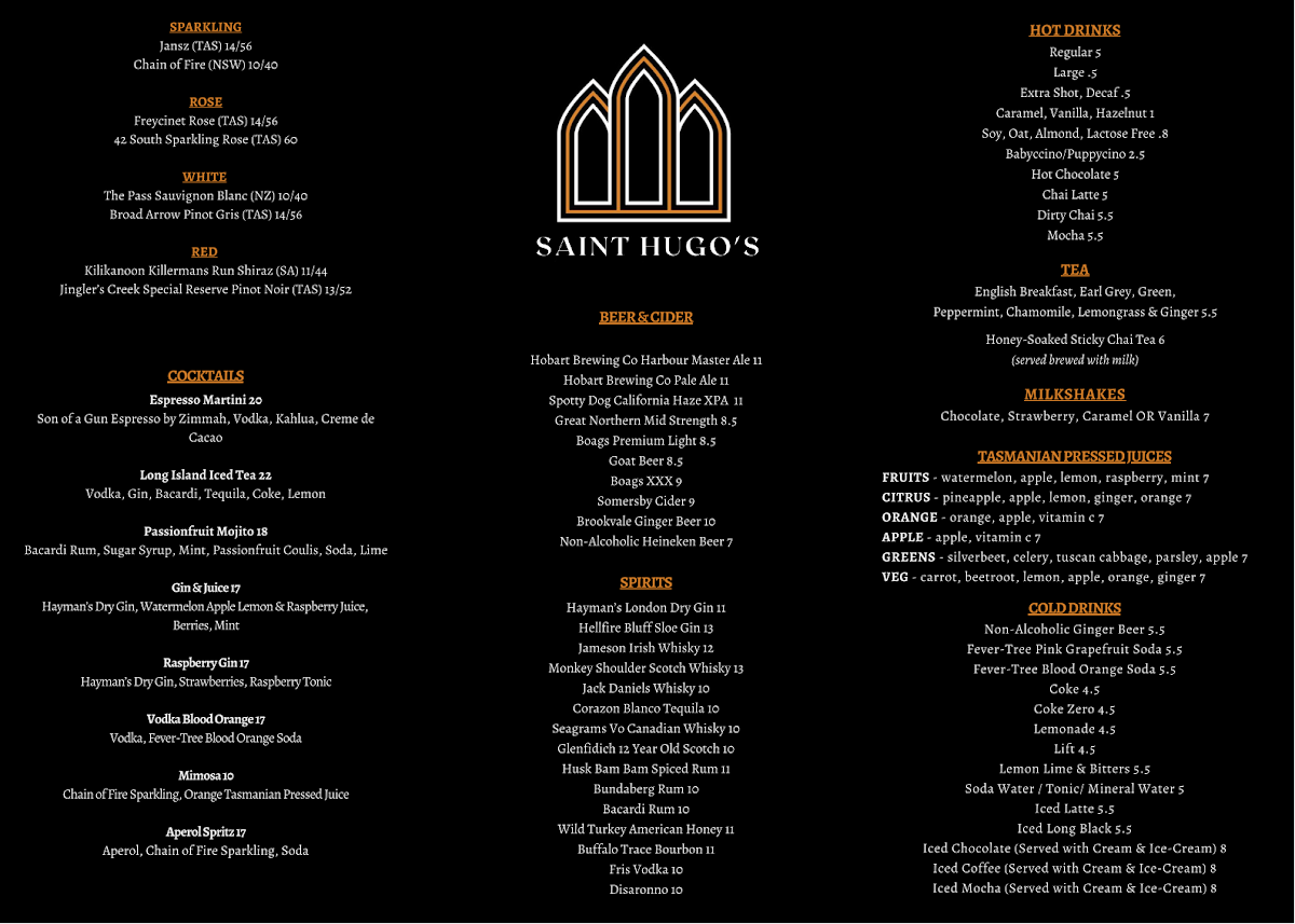 Menu, Saint Hugo’s