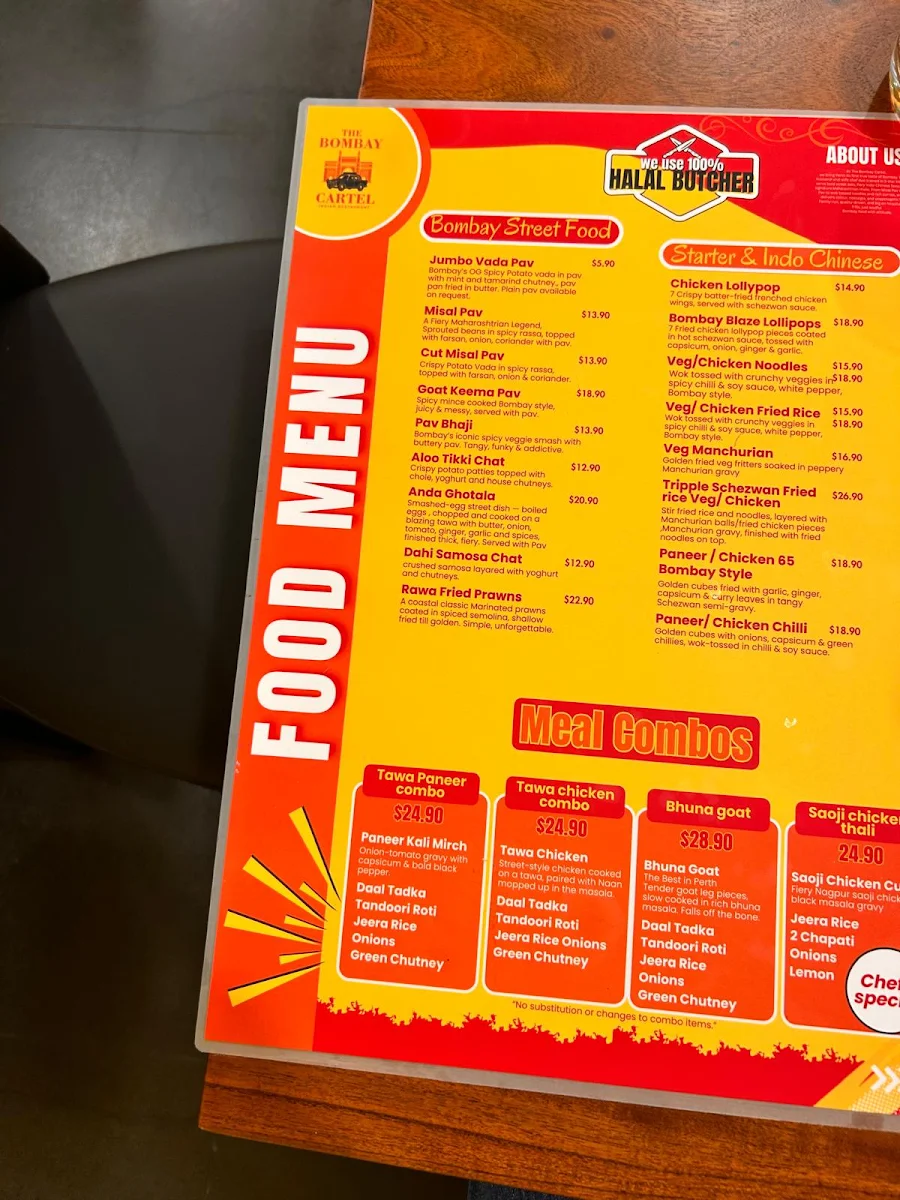 Menu, The Bombay Cartel