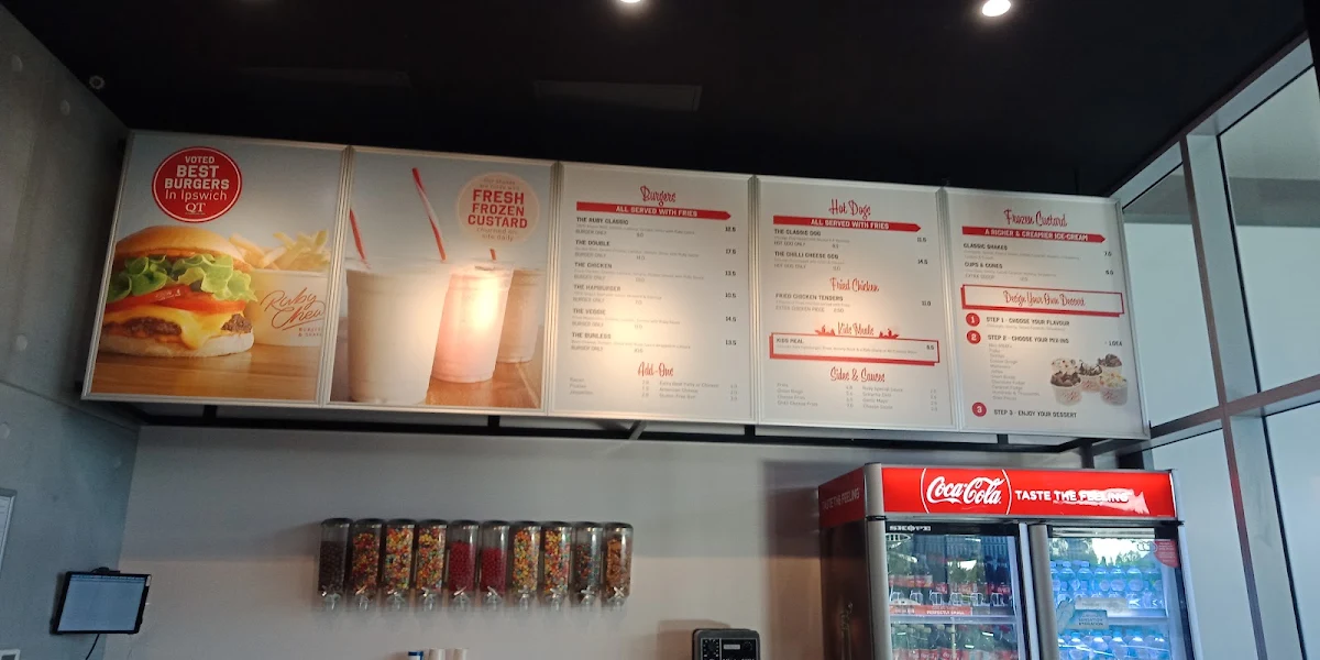 Menu, Ruby Chews Burgers & Shakes