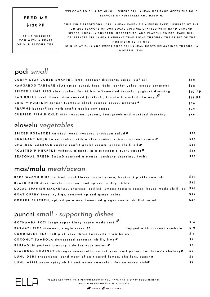 Menu, Ella