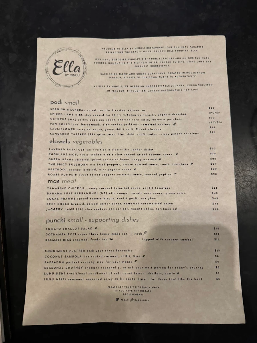 Menu, Ella