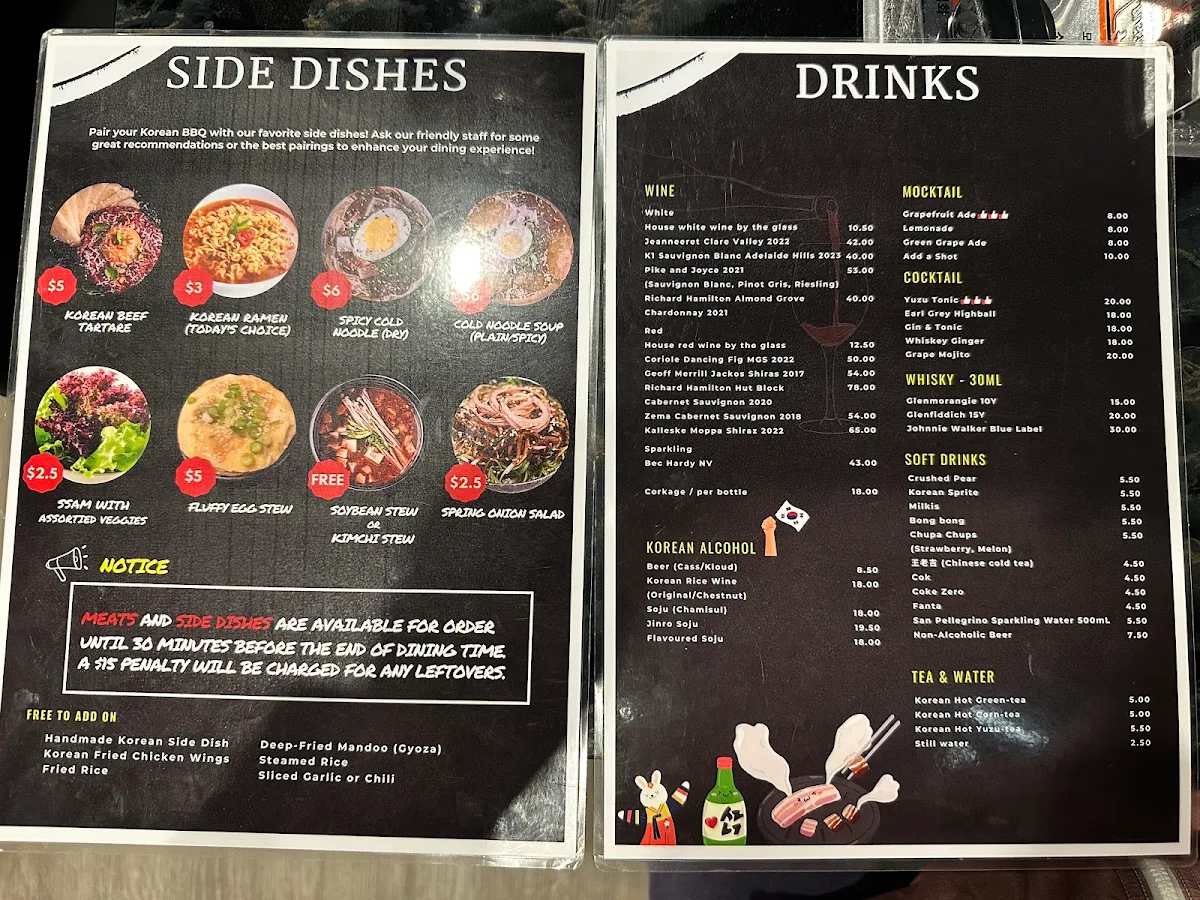 Menu, BeWon Korean BBQ Adelaide