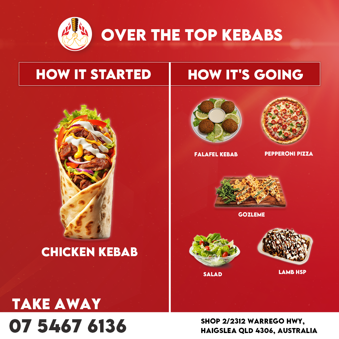 Menu, Over The Top Kebabs Haigslea
