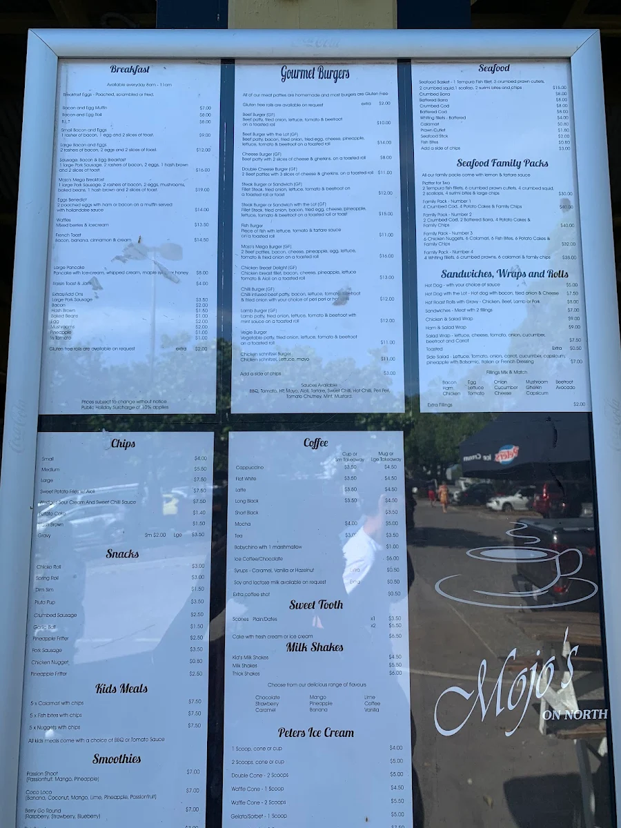 Menu, Mojo's on north
