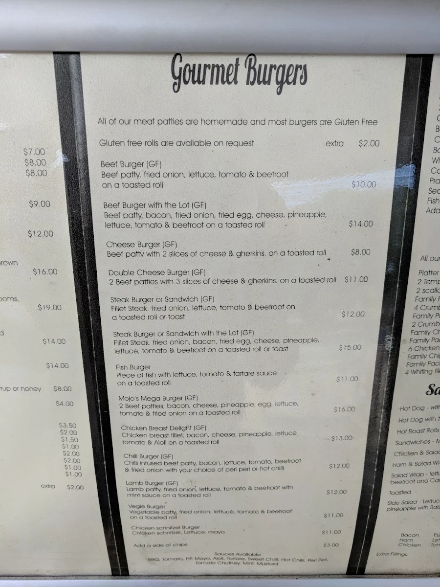 Menu, Mojo's on north