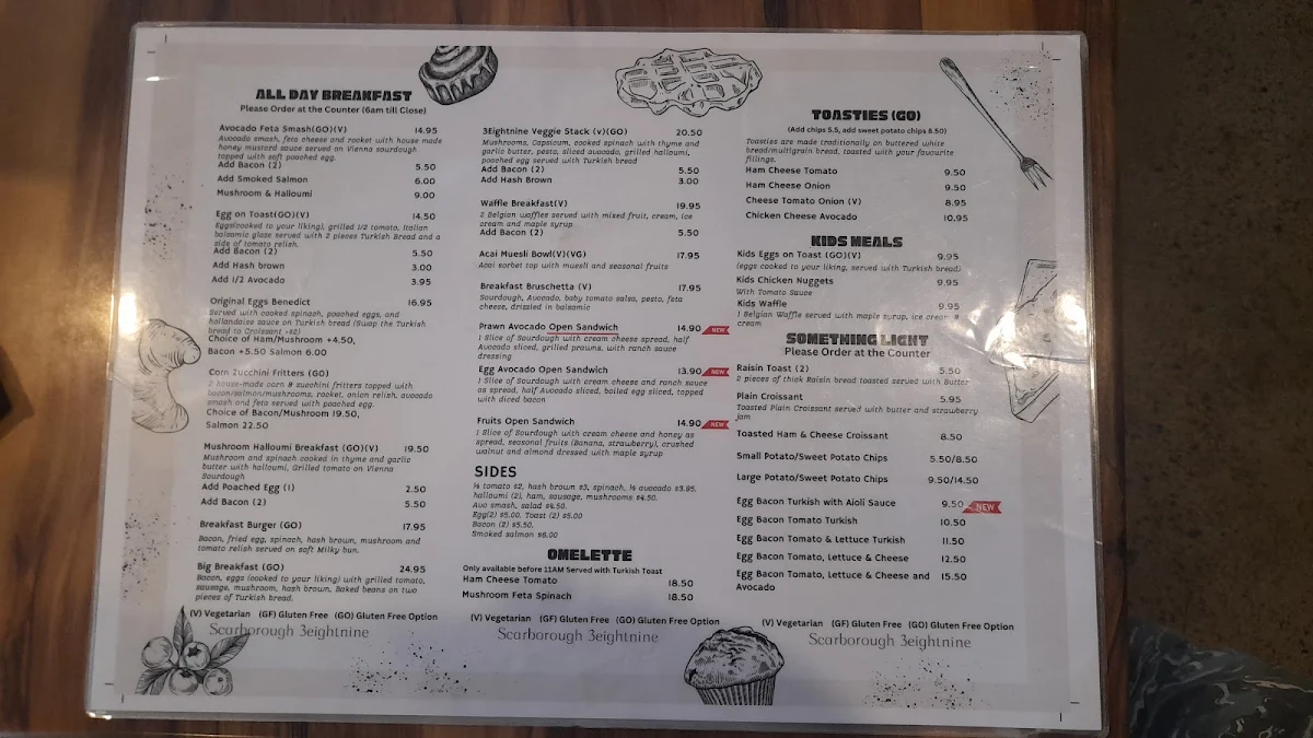 Menu, Cafe 3 Eight Nine