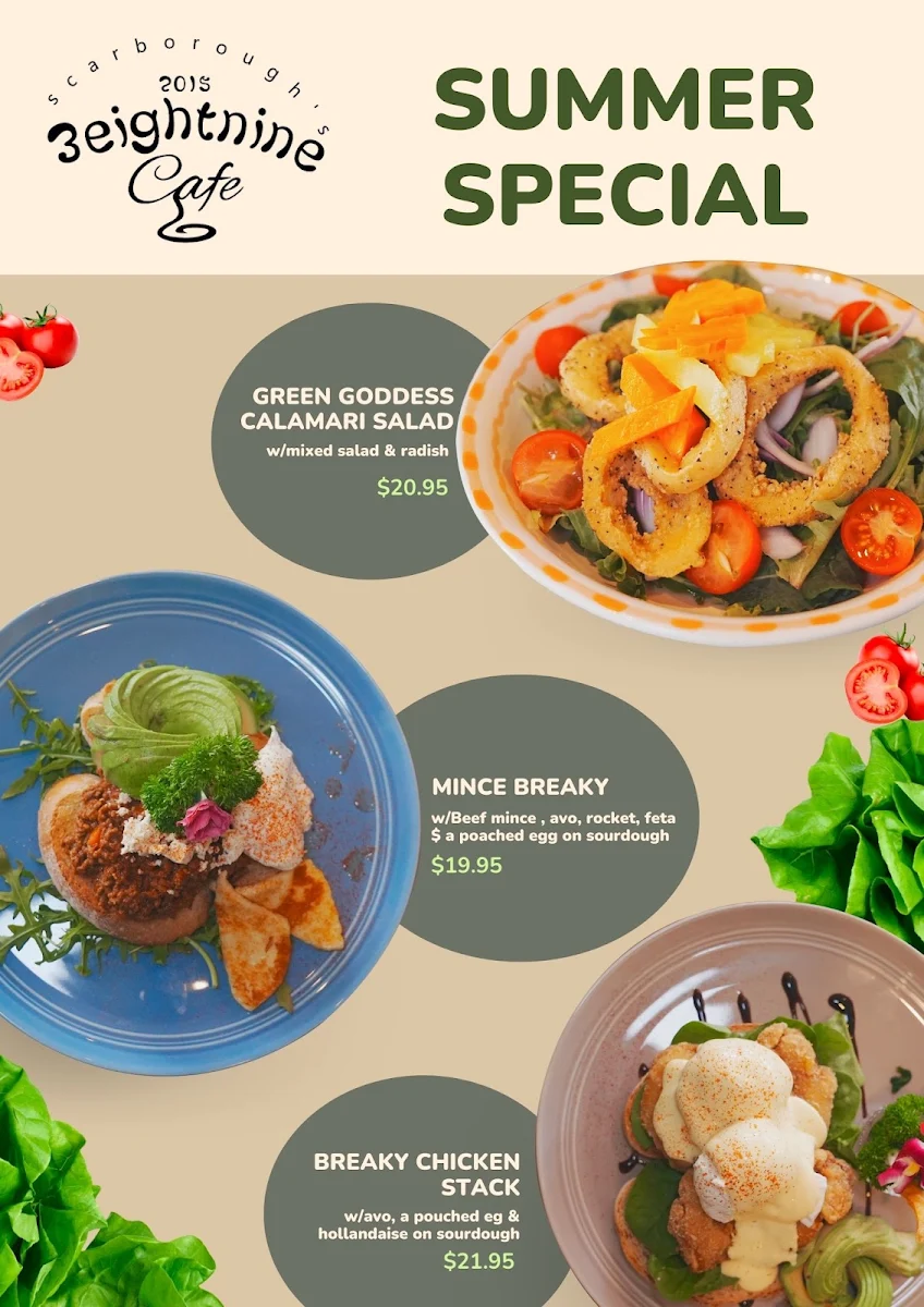 Menu, Cafe 3 Eight Nine