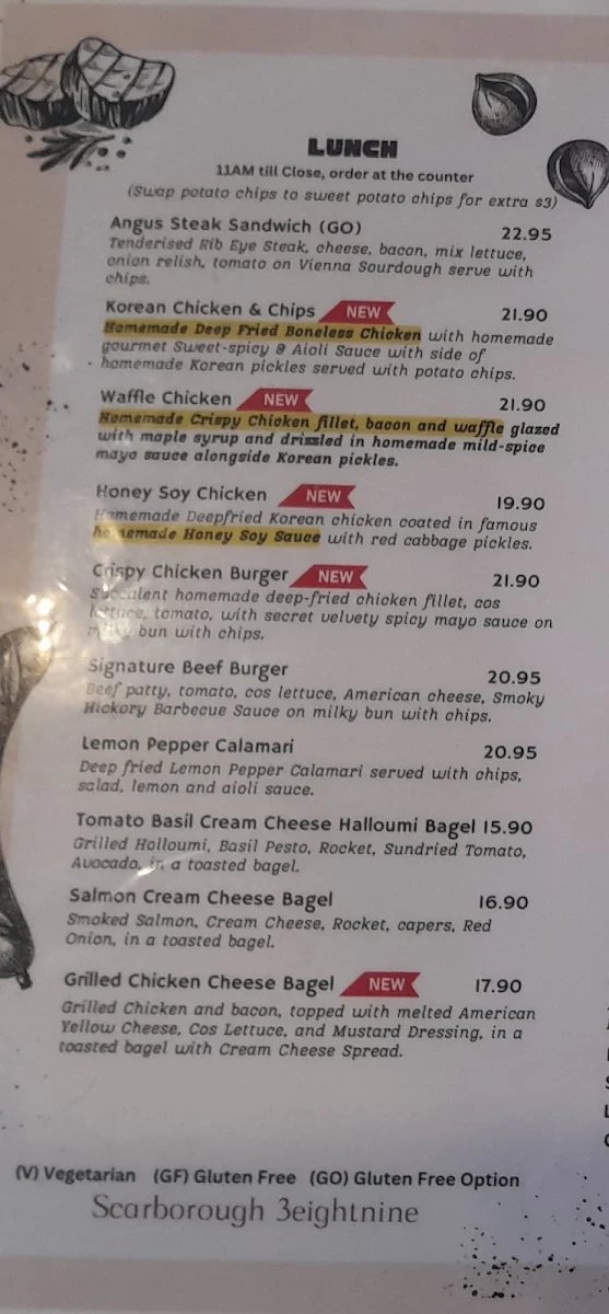 Menu, Cafe 3 Eight Nine