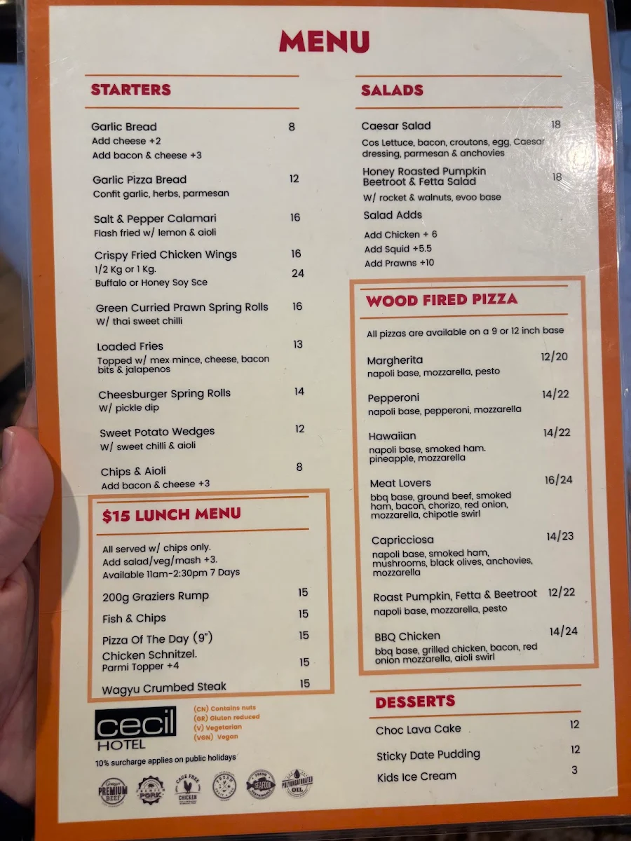 Menu, Cecil Hotel