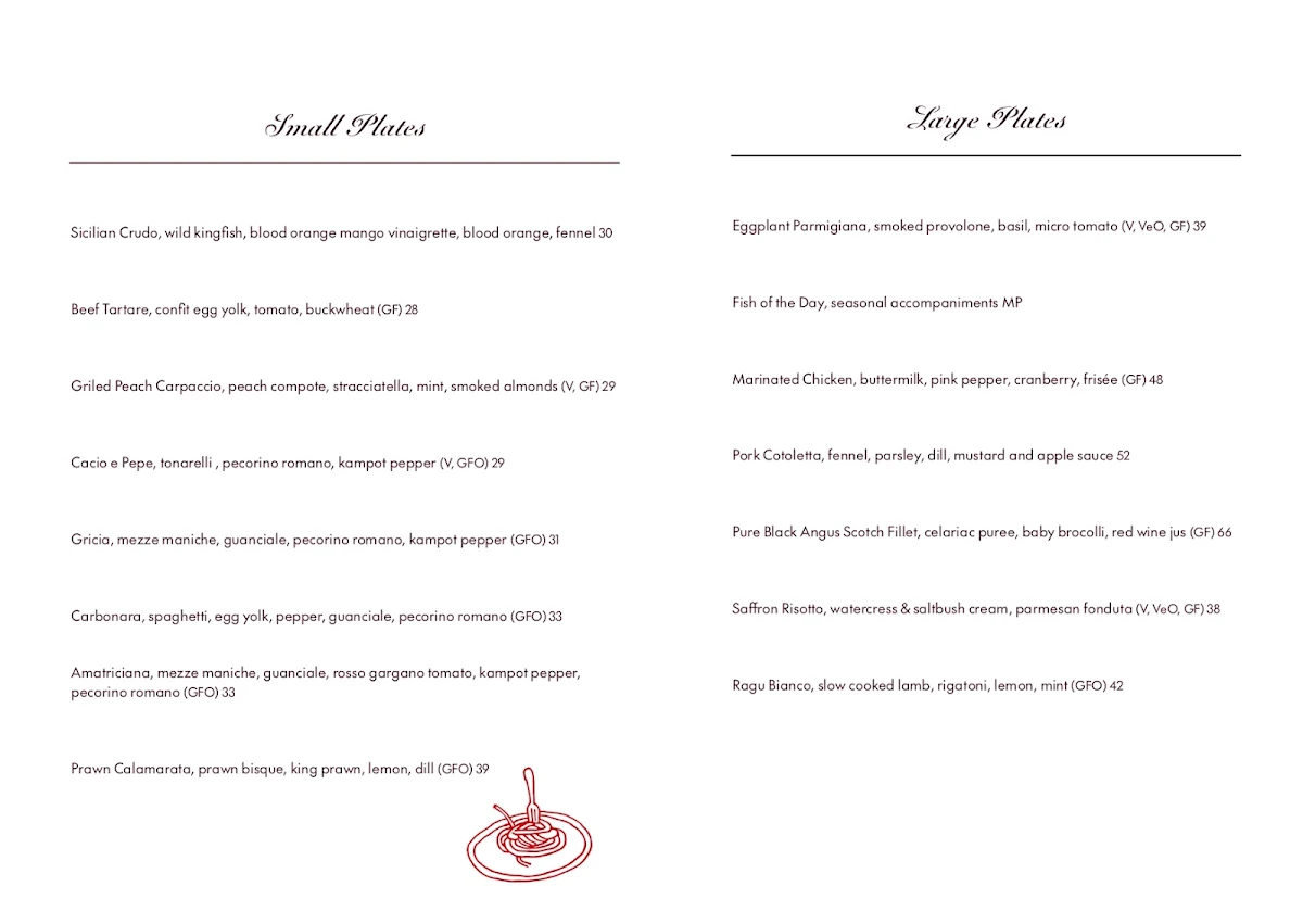 Menu, Amatrice Rooftop Restaurant