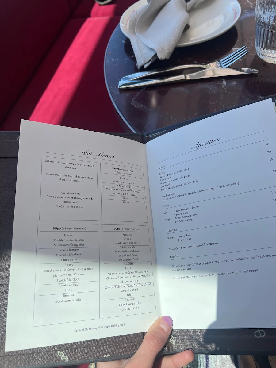 Menu, Amatrice Rooftop Restaurant