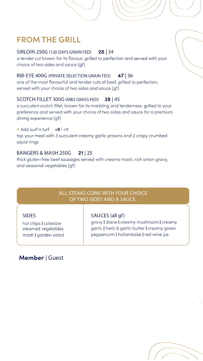 Menu, Essence at The Tradies