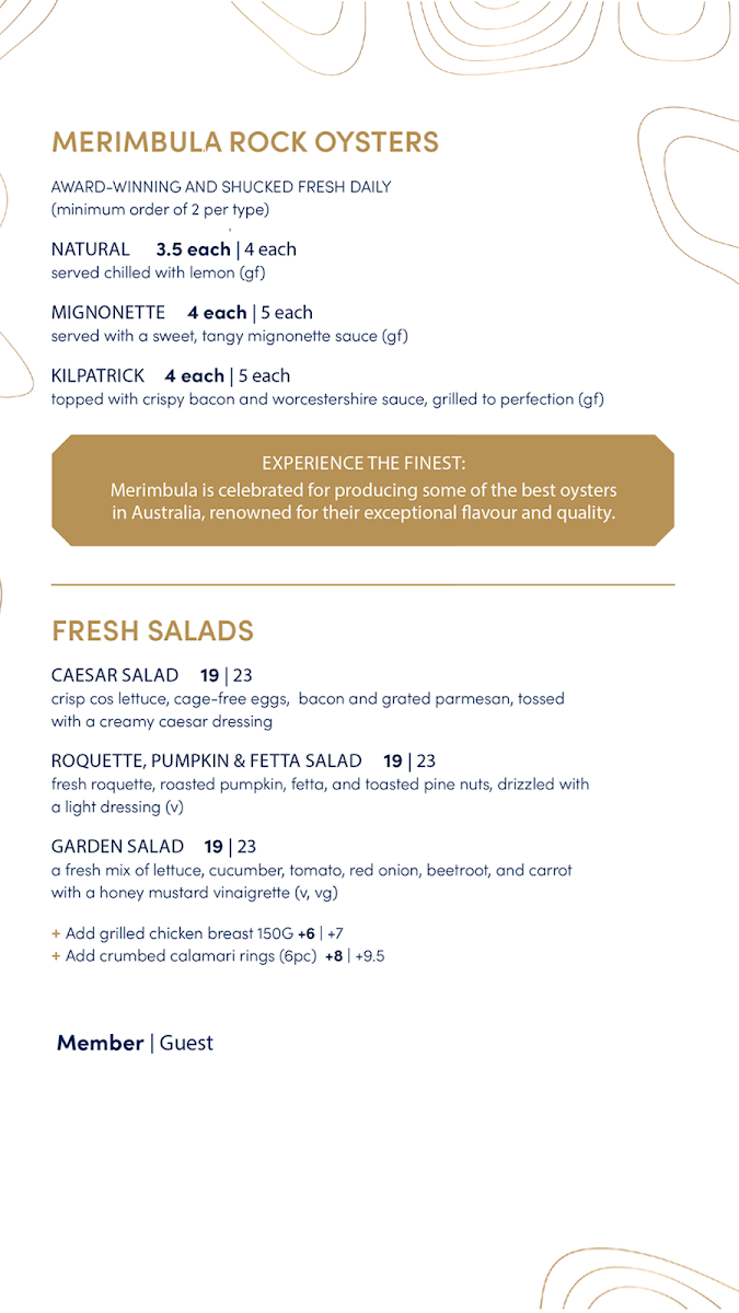 Menu, Essence at The Tradies