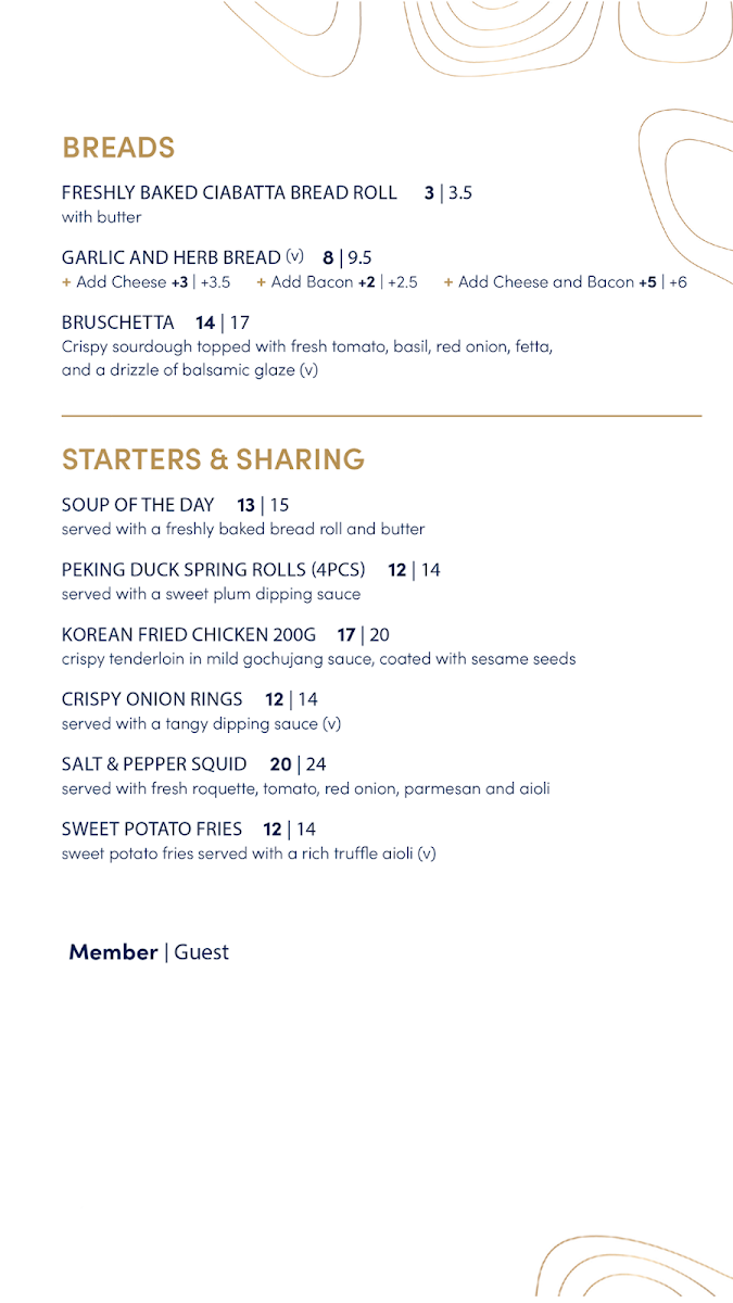 Menu, Essence at The Tradies