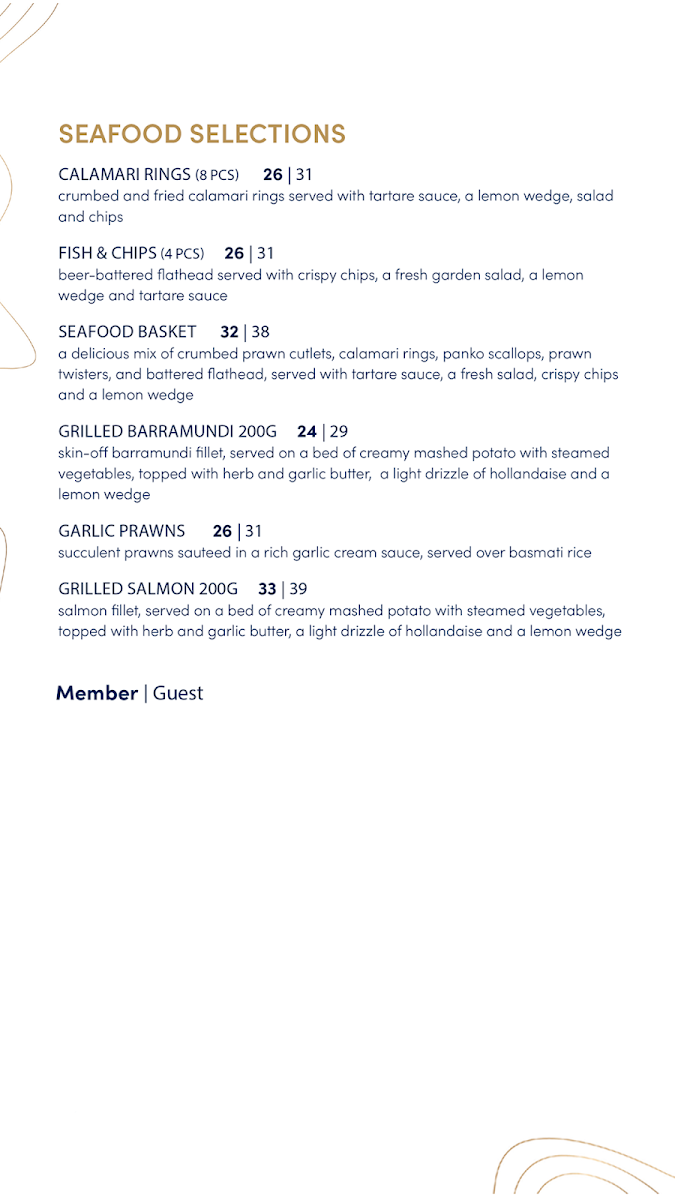Menu, Essence at The Tradies