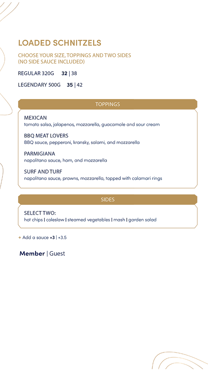 Menu, Essence at The Tradies