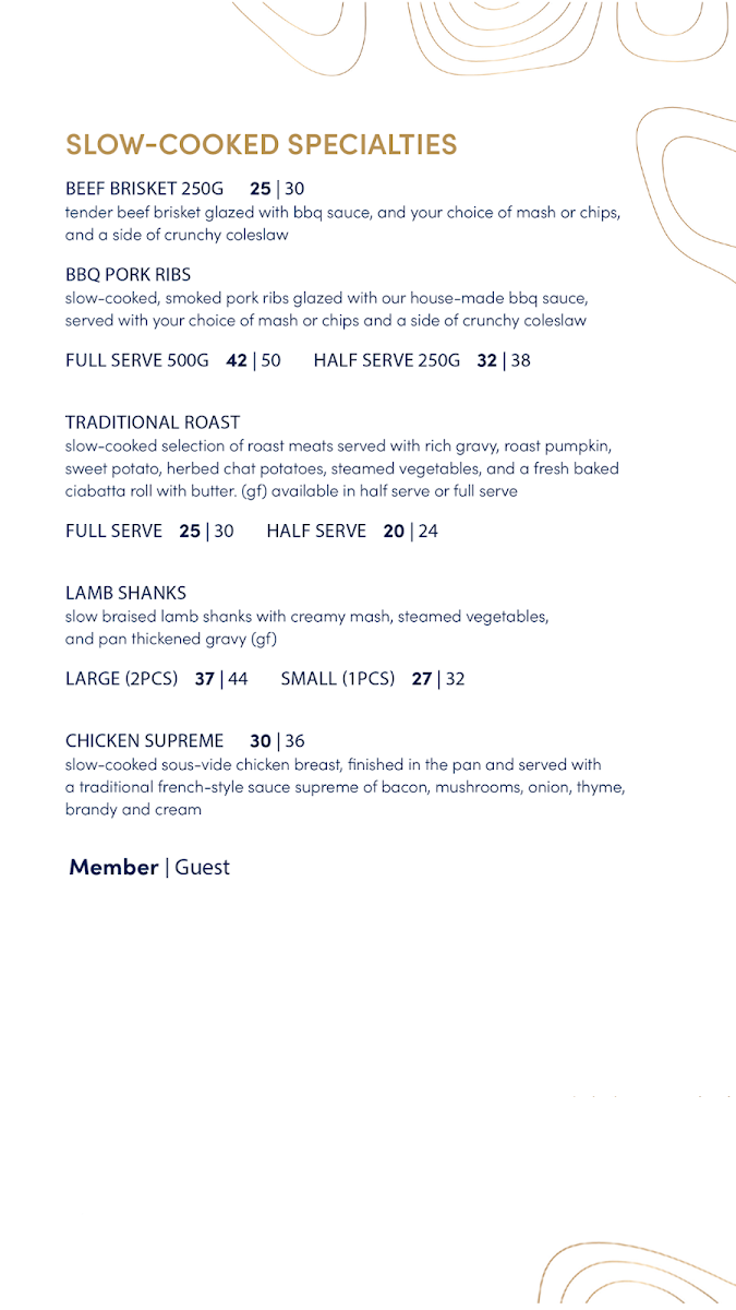 Menu, Essence at The Tradies