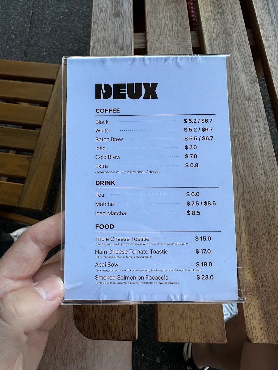 Menu, Deux Coffee