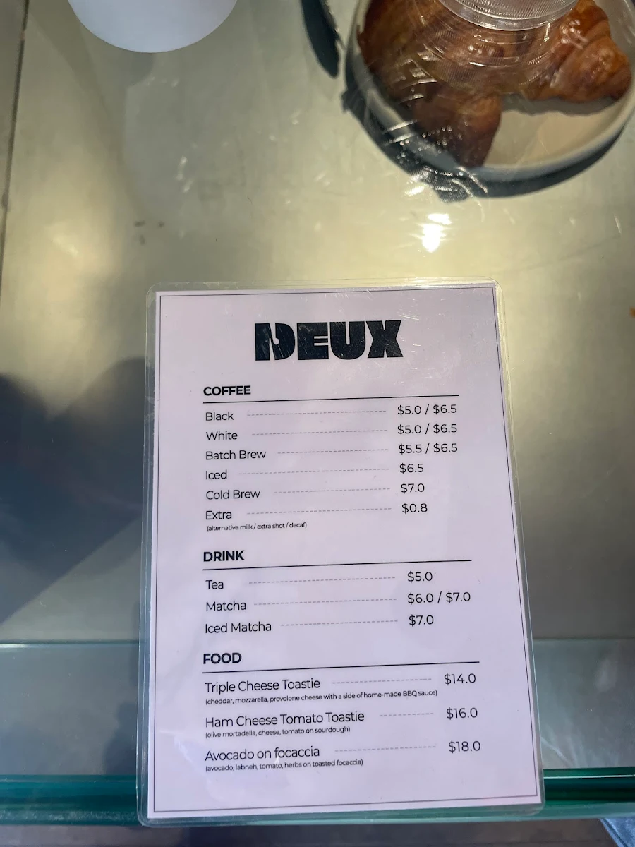Menu, Deux Coffee