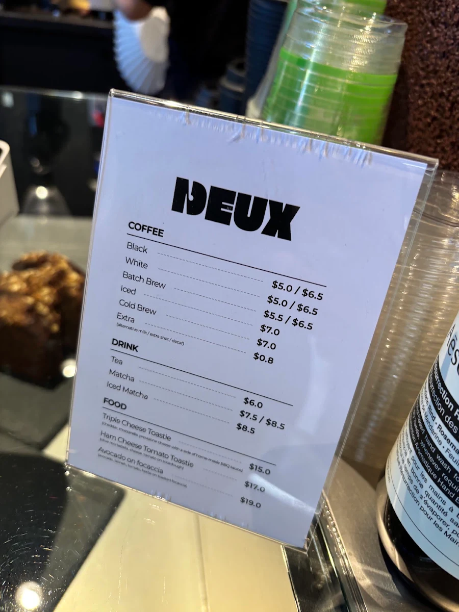 Menu, Deux Coffee