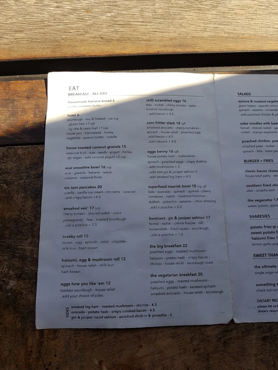 Menu, Hunter's Corner