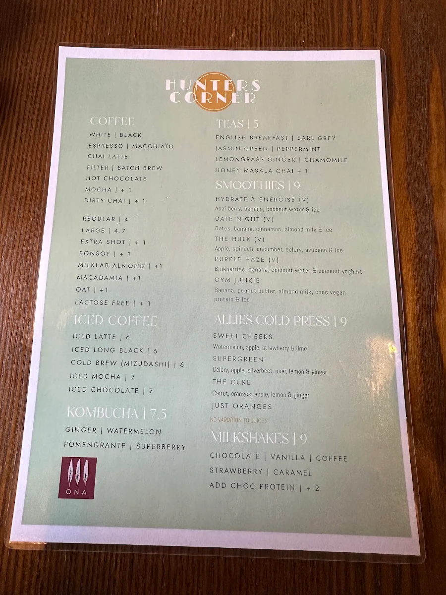 Menu, Hunter's Corner