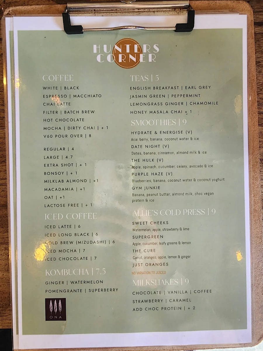 Menu, Hunter's Corner