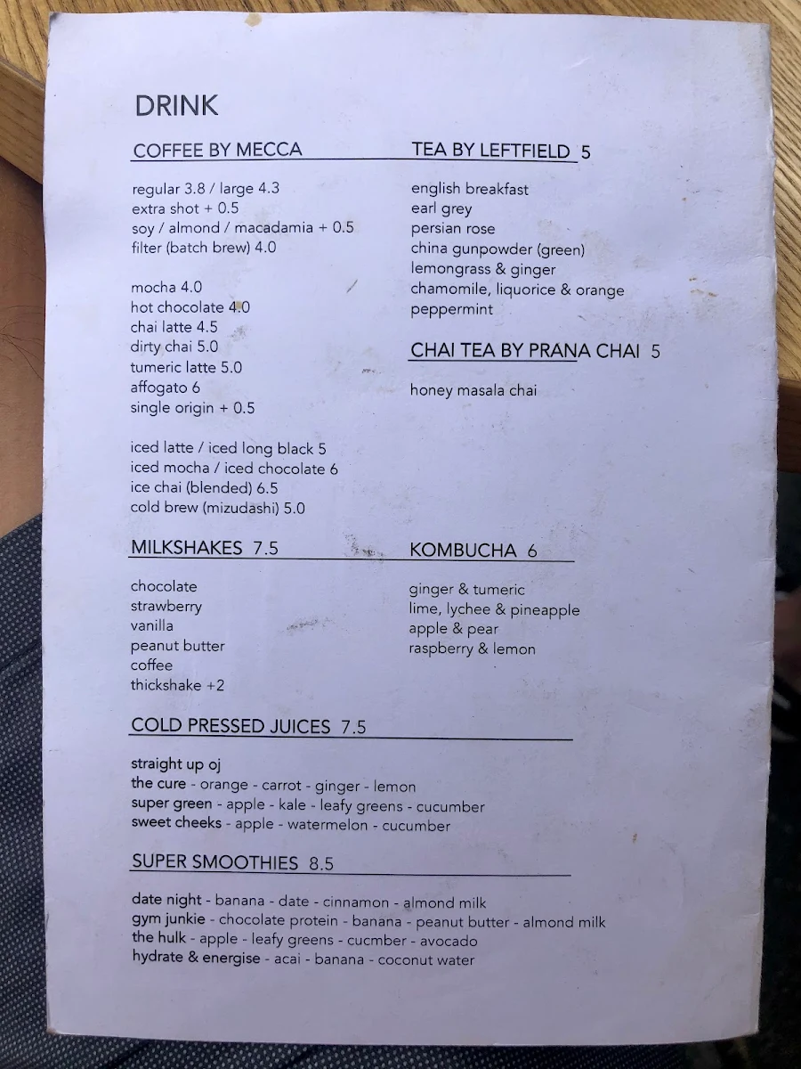 Menu, Hunter's Corner