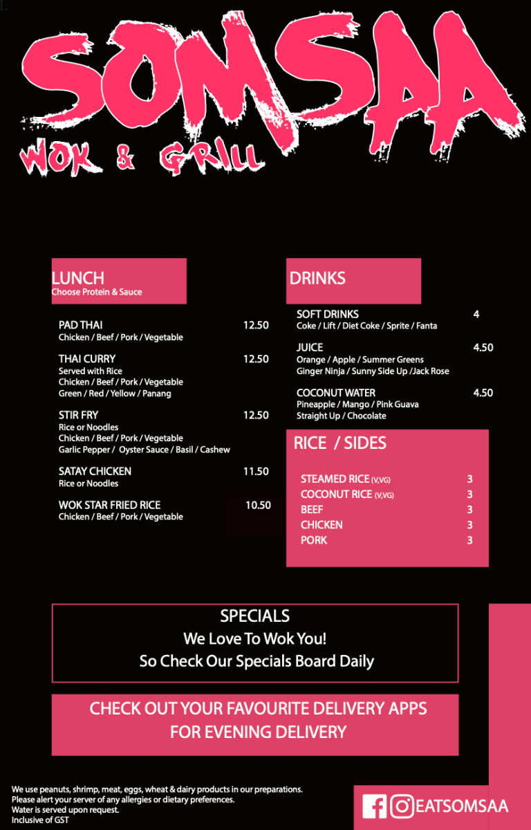 Menu, Som Saa Wok & Grill