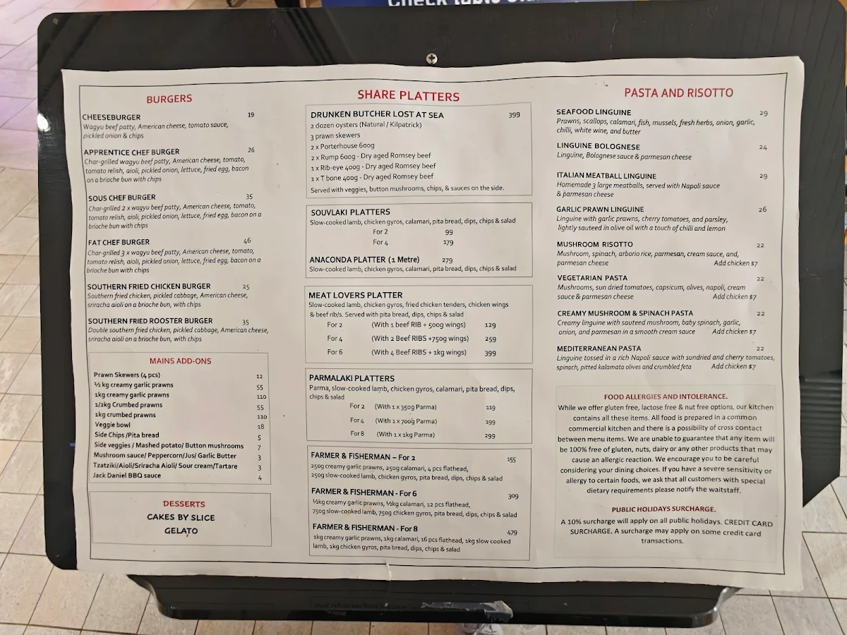 Menu, FAT CHEF FOREST HILL