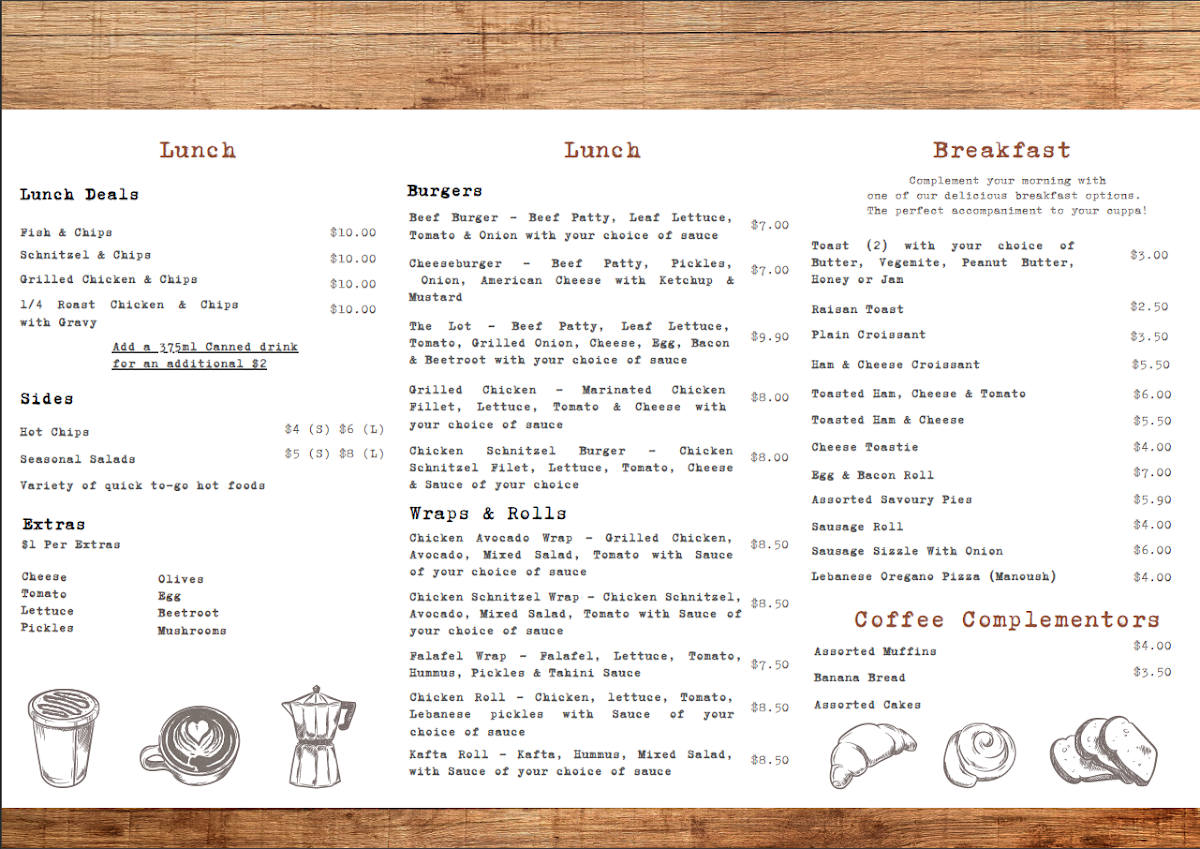 Menu, Om Cafeteria