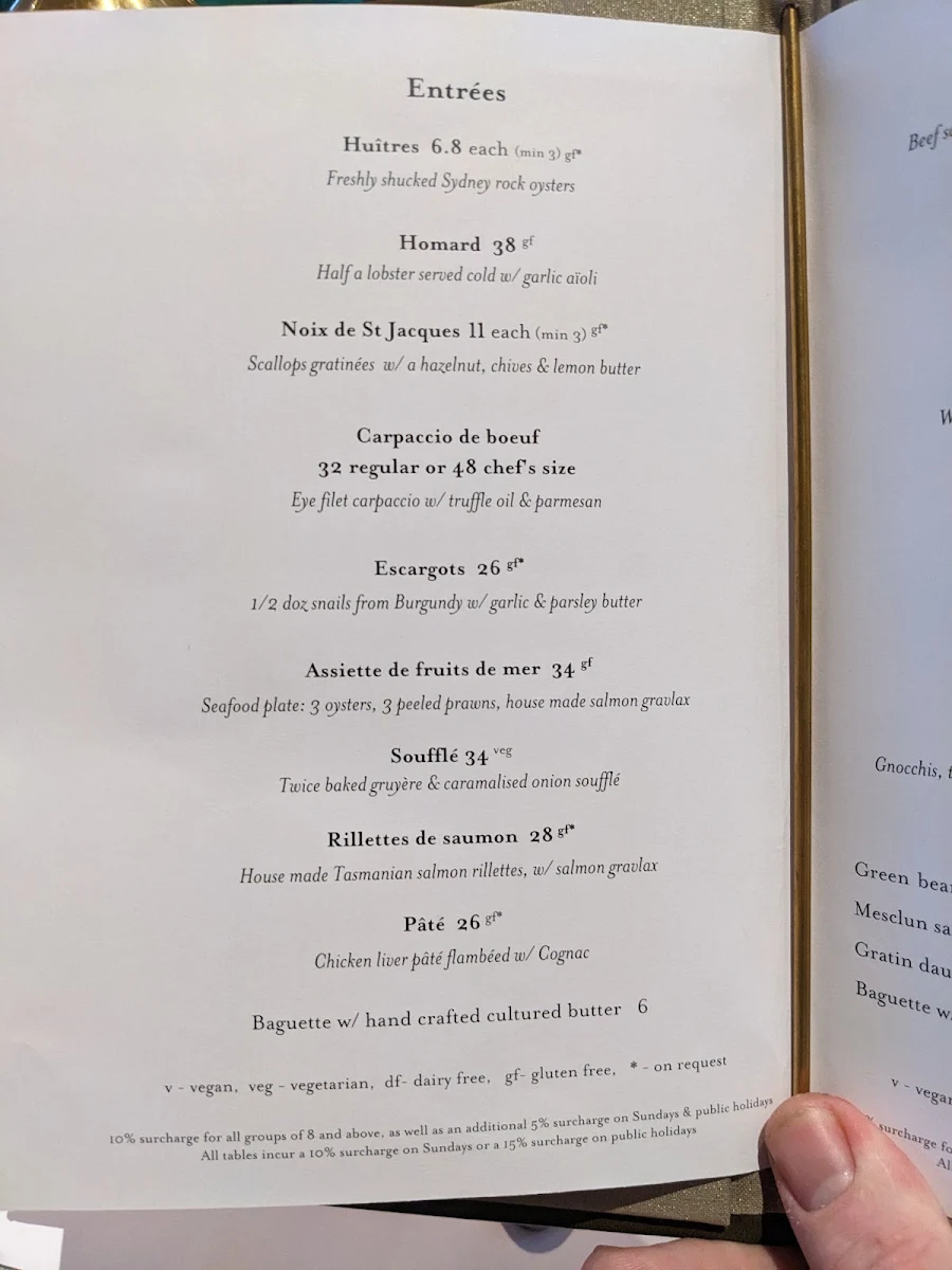 Menu, French Restaurant L'Héritage