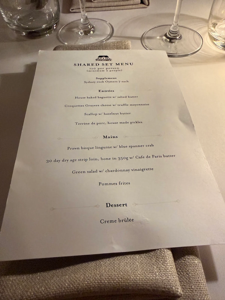 Menu, French Restaurant L'Héritage