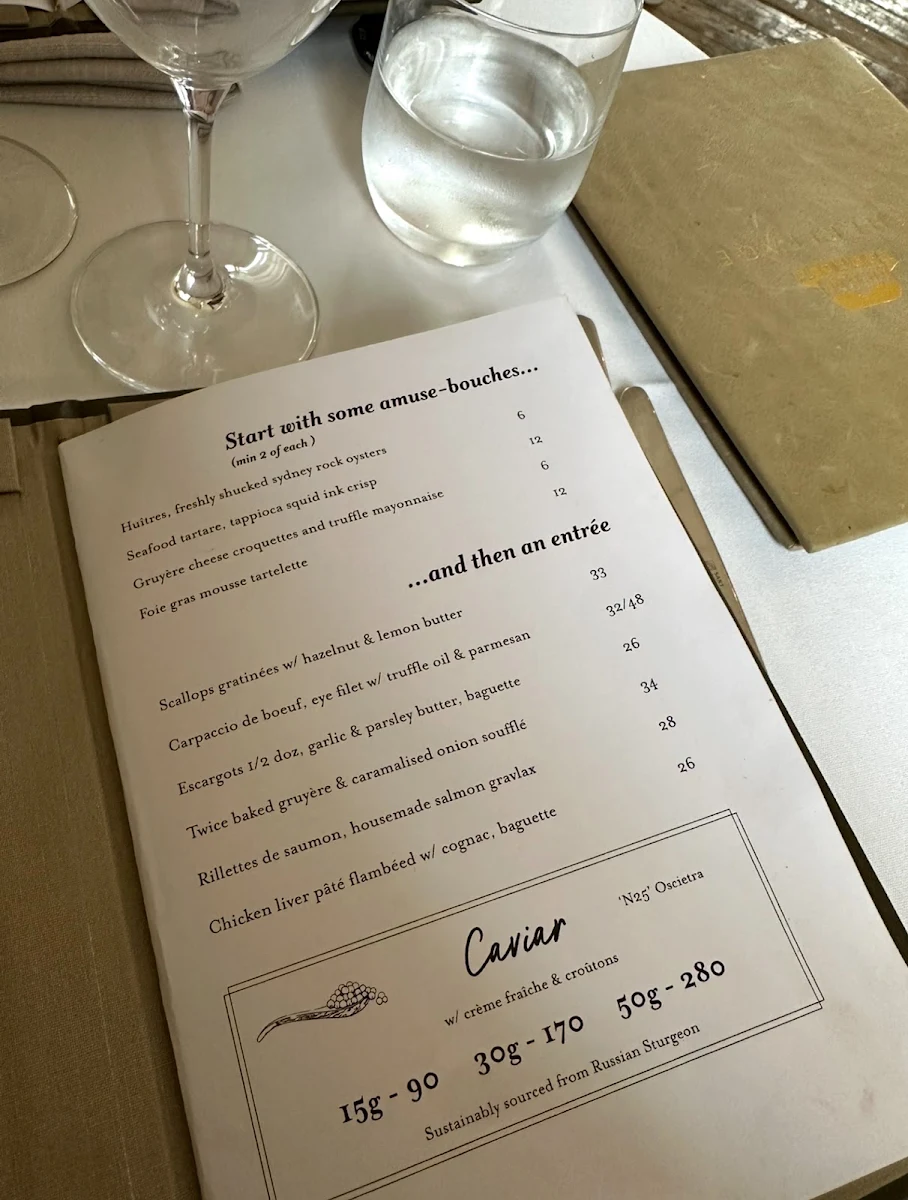 Menu, French Restaurant L'Héritage
