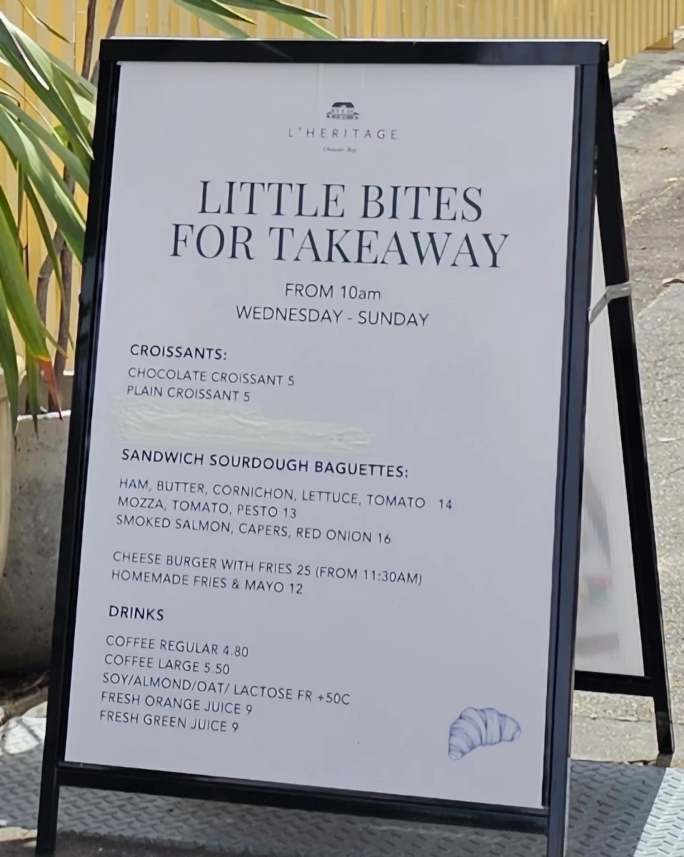 Menu, French Restaurant L'Héritage